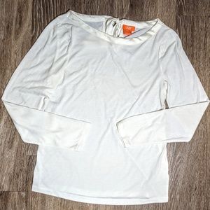 Long sleeve white dress shirt with ribbon back